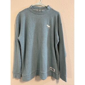 Victoria's Secret PINK Blue Textured Mock Neck Pullover Sweatshirt Logo Medium